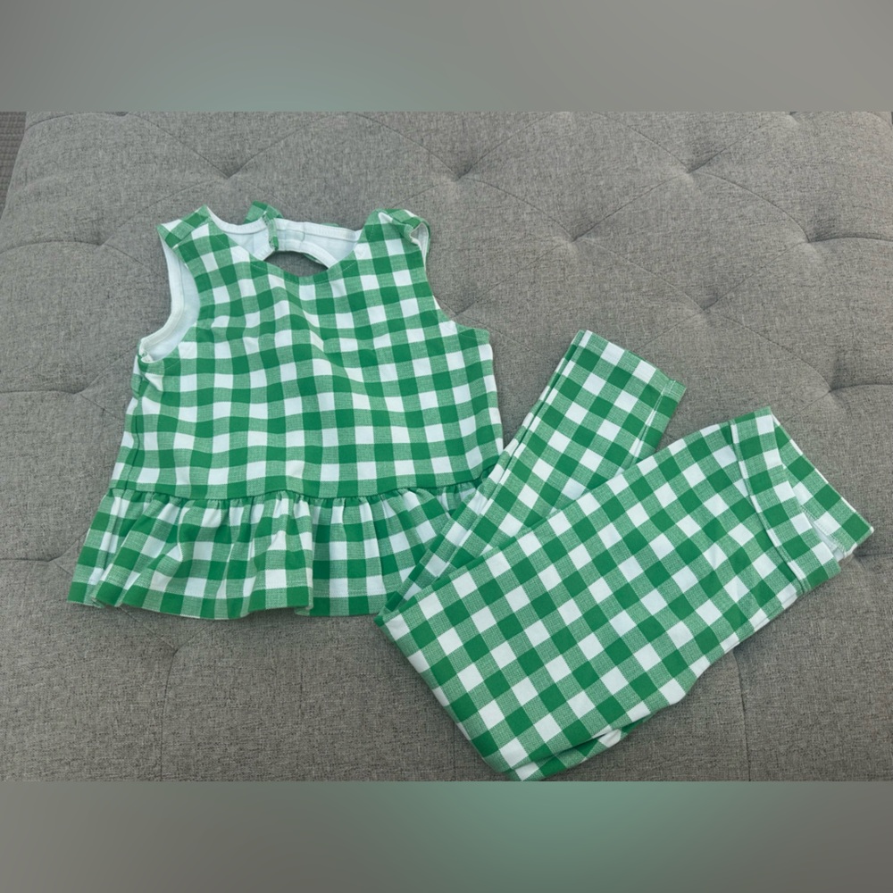 Janie and Jack Green and White Gingham Kids Matching Set